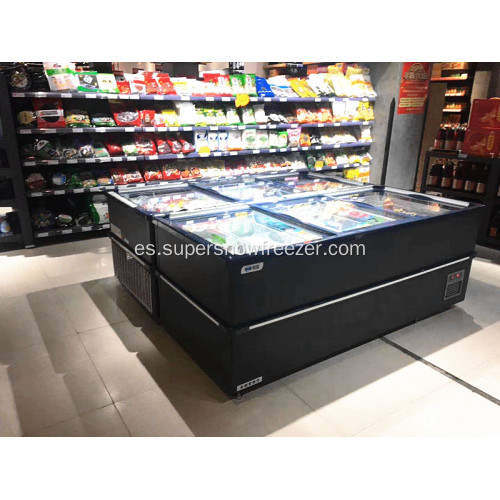 Refrigerador-congelador del supermercado de la puerta de cristal corredera